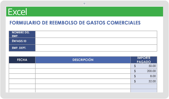 Formulario de reembolso de gastos comerciales