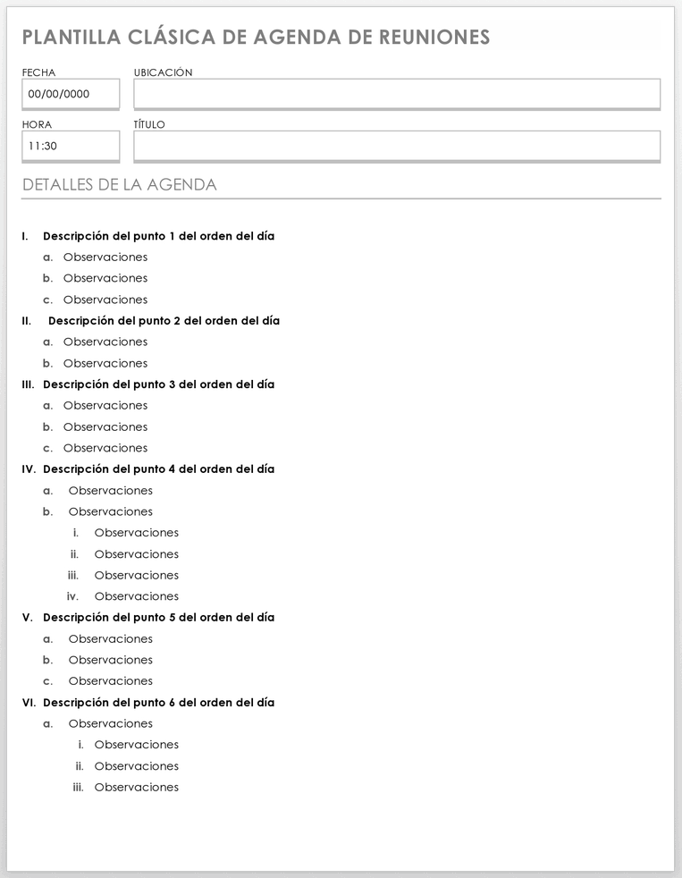  Plantilla de agenda de reunión clásica