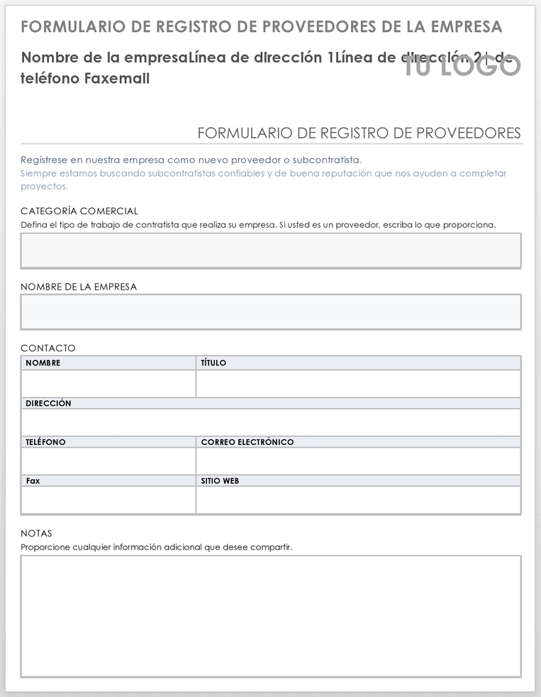  Plantilla de formulario de registro de proveedor de empresa