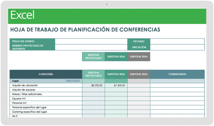 Presupuesto de Eventos de la Hoja de Trabajo de Planificación de Conferencias