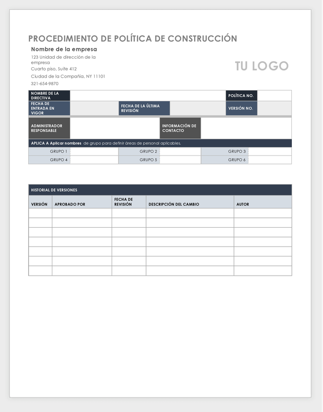 Construction Policy Procedure - Spanish