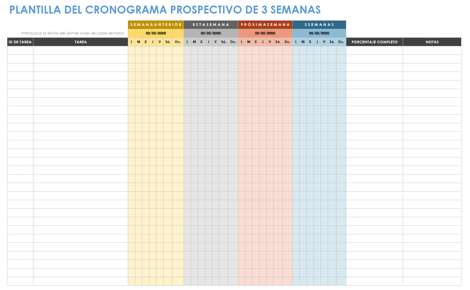 Planificación de proyectos de construcción Plantilla de cronograma anticipado de 3 semanas