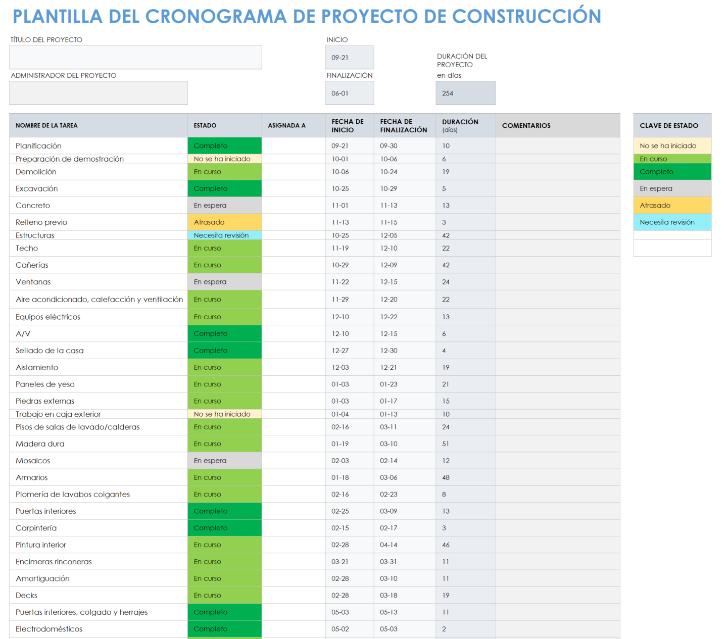  Plantilla de cronograma del proyecto de construcción para Excel