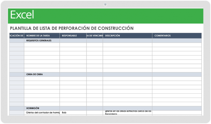  Plantilla de lista de perforación de construcción