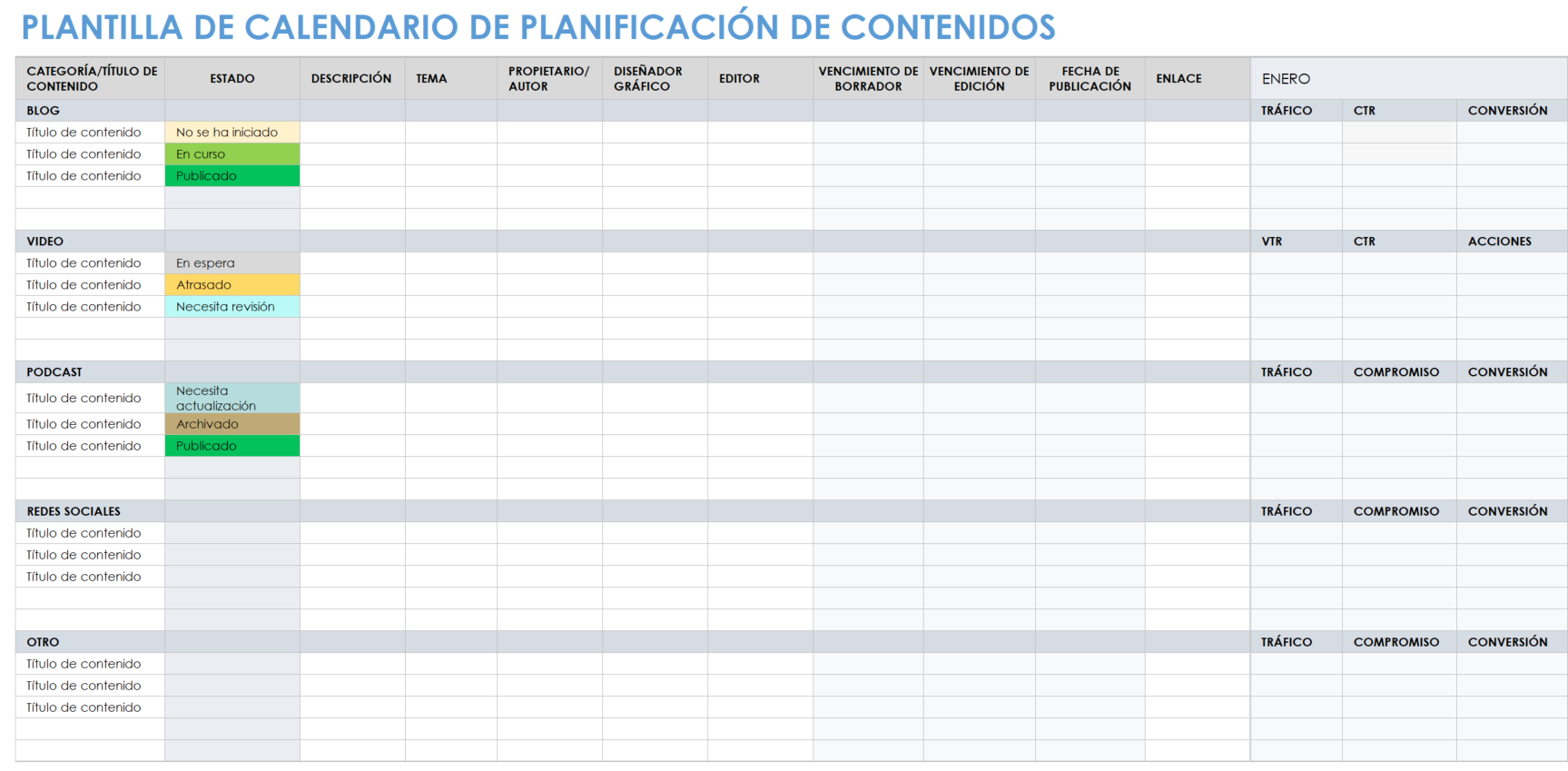 Calendario de planificación de contenidos