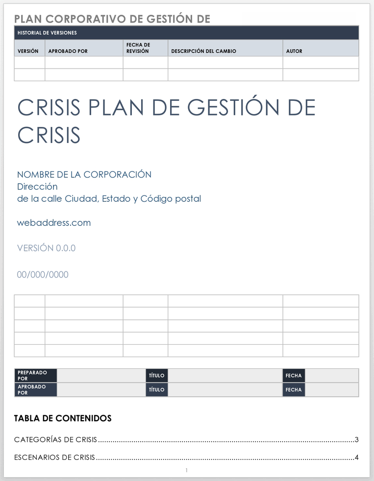  Plantilla de plan de gestión de crisis corporativa