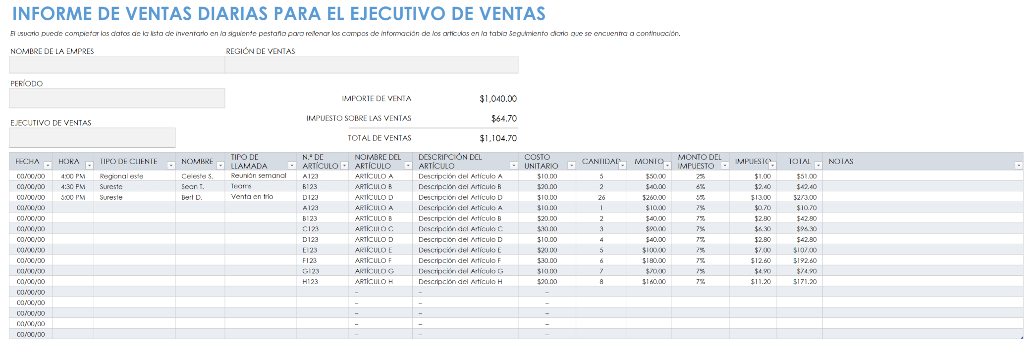  Plantilla ejecutiva de informe de ventas diario para ventas