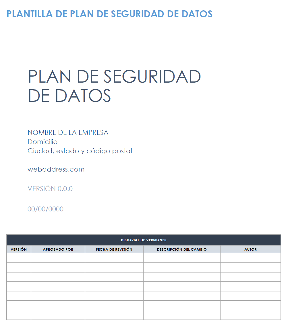 Plantilla de plan de seguridad de datos