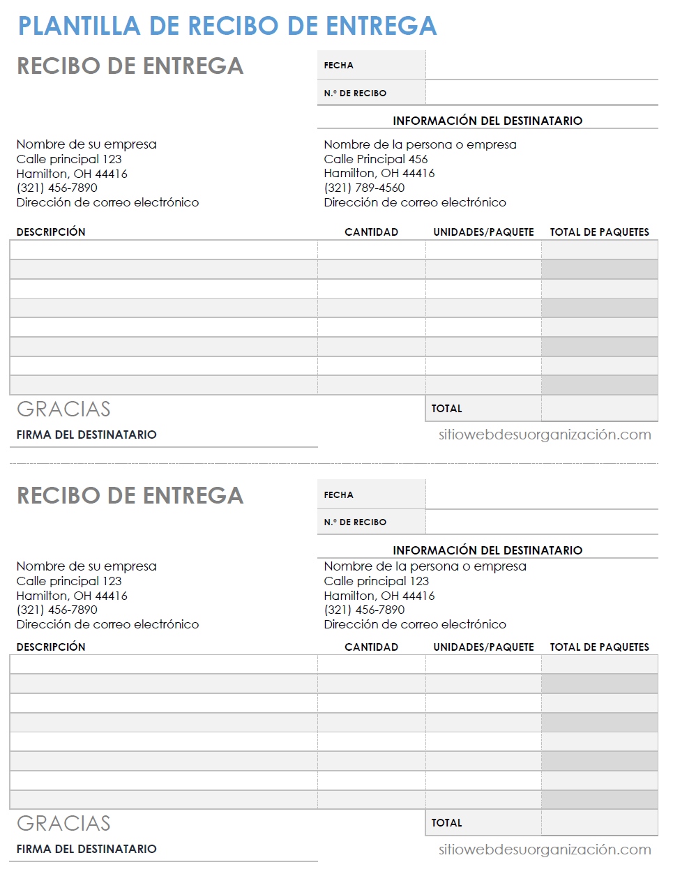 Plantilla de recibo de entrega