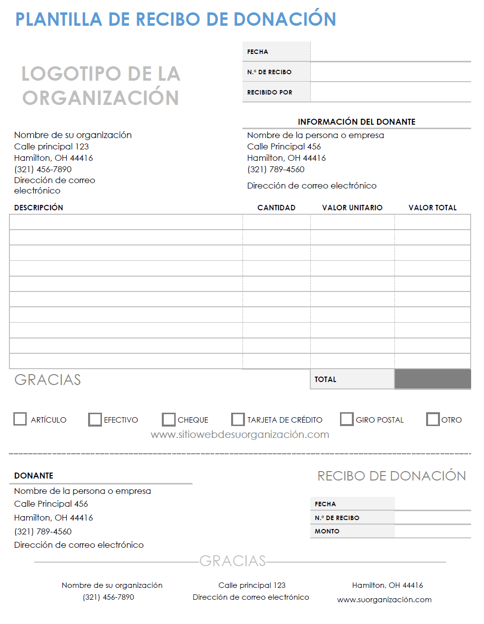 Plantilla de recibo de donación