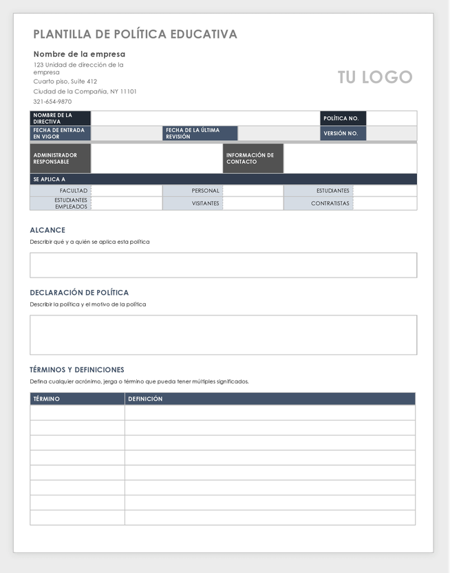 Education Policy Template - Spanish