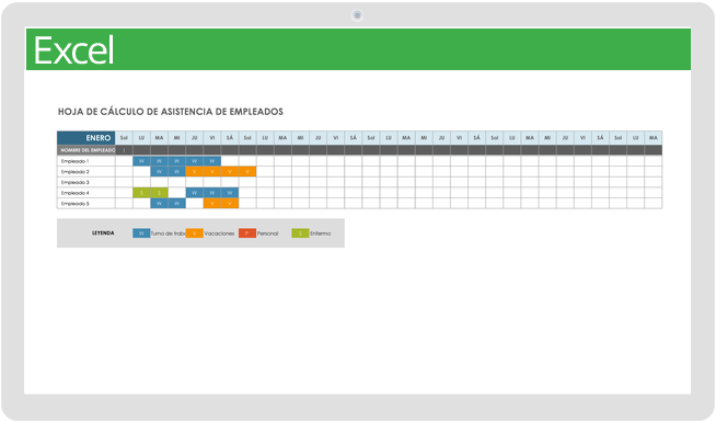 Plantilla de hoja de cálculo de asistencia de empleados