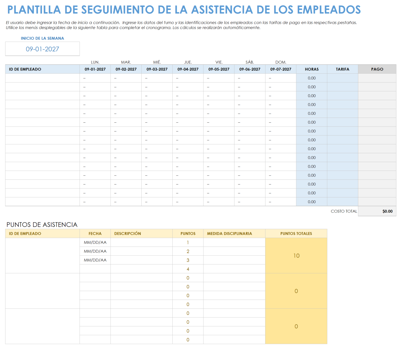  Plantilla de seguimiento de asistencia de empleados