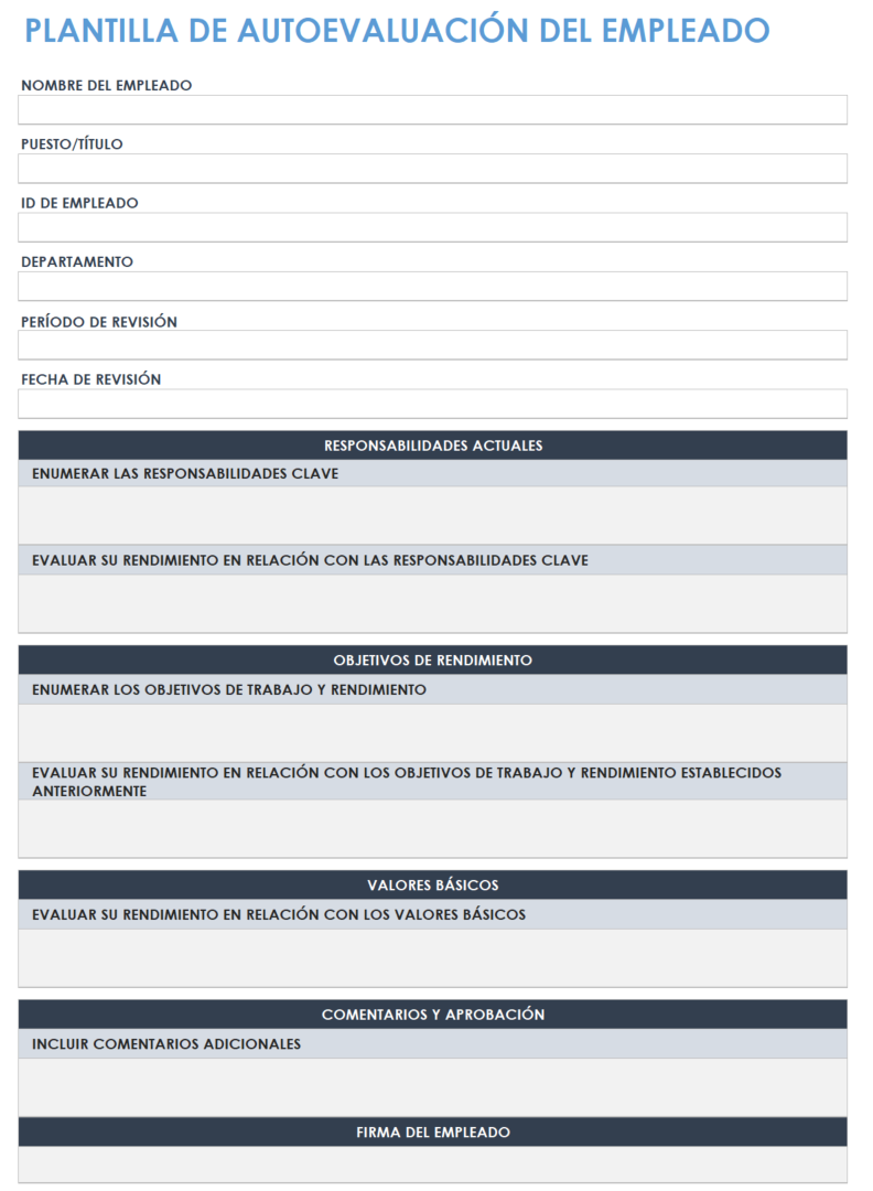 Plantilla de autoevaluación de empleados