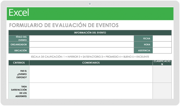 PLANTILLA DE FORMULARIO DE EVALUACIÓN DE EVENTOS