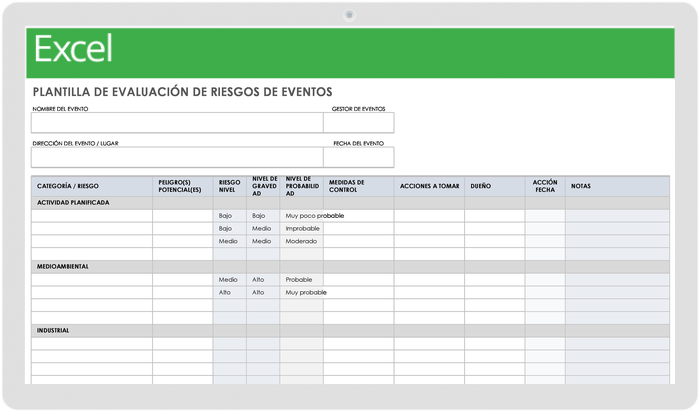 PLANTILLA DE EVALUACIÓN DE RIESGOS DE EVENTOS