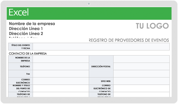 Plantilla de formulario de registro de proveedor de eventos