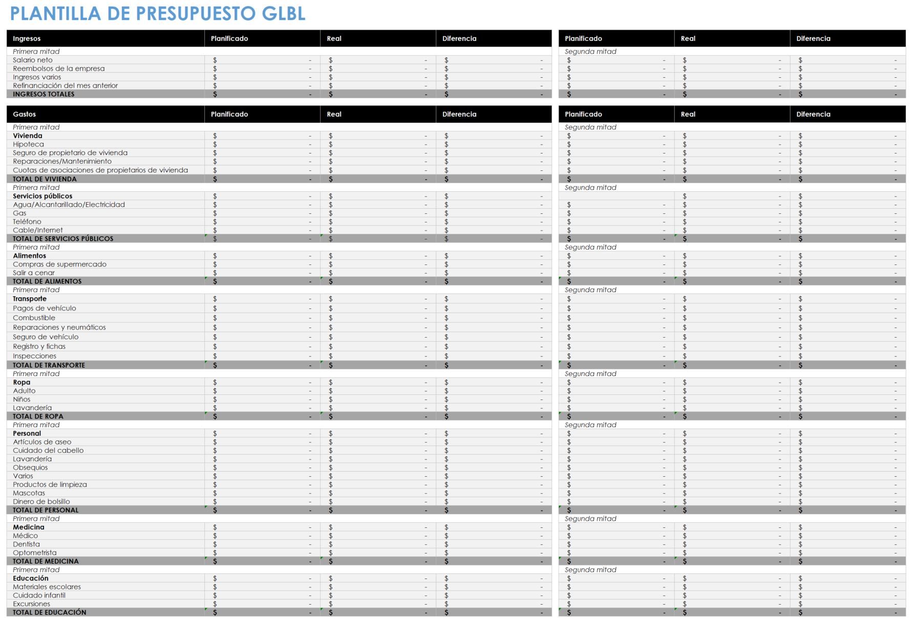 Plantilla de presupuesto GLBL