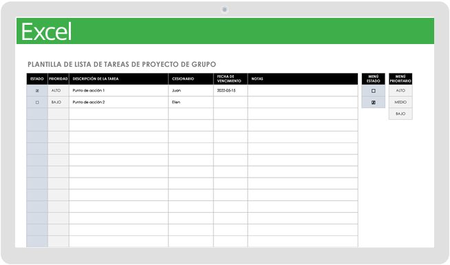 Plantilla de lista de tareas de proyecto de grupo