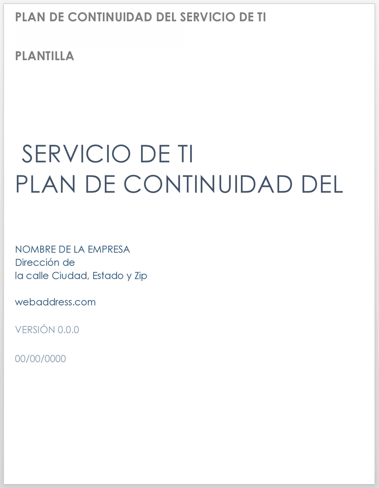 Plantilla de plan de continuidad del servicio de TI