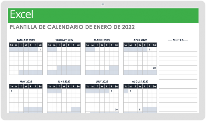 Plantilla de calendario de enero de 2022