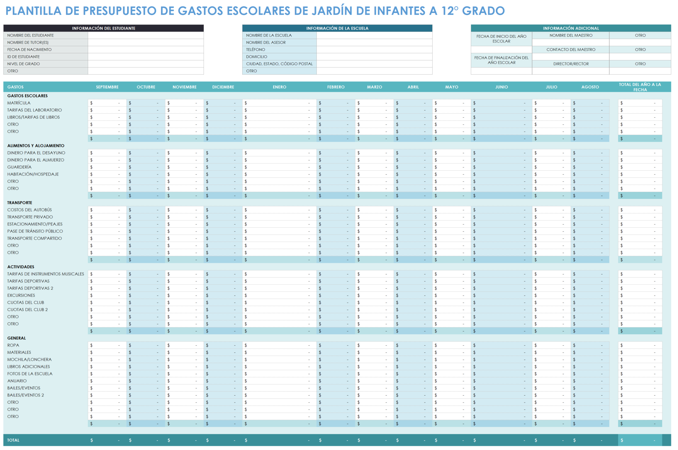 Plantilla de presupuesto de gastos escolares K-12