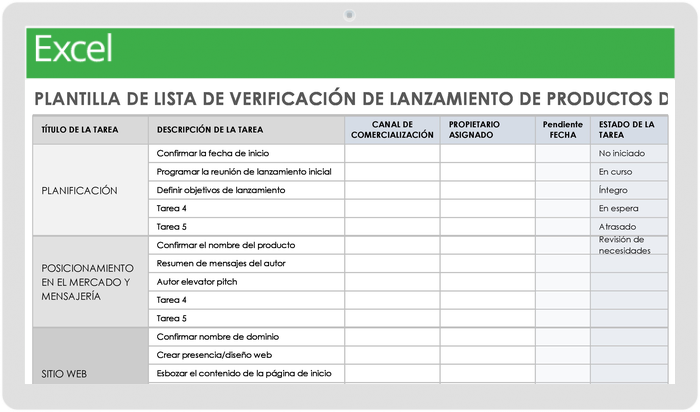 Plantilla de lista de verificación de lanzamiento de producto de marketing