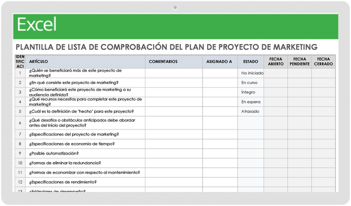 LISTA DE VERIFICACIÓN DEL PLAN DEL PROYECTO DE MARKETING