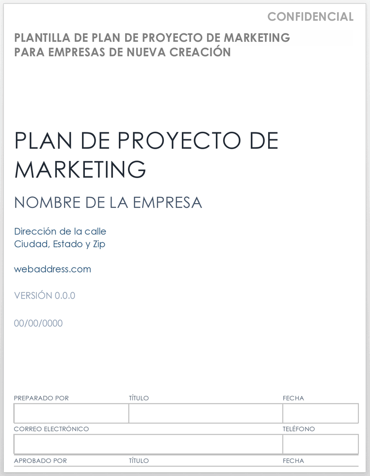 PLANTILLA DE PLAN DE PROYECTO DE MARKETING PARA NEGOCIOS INICIALES