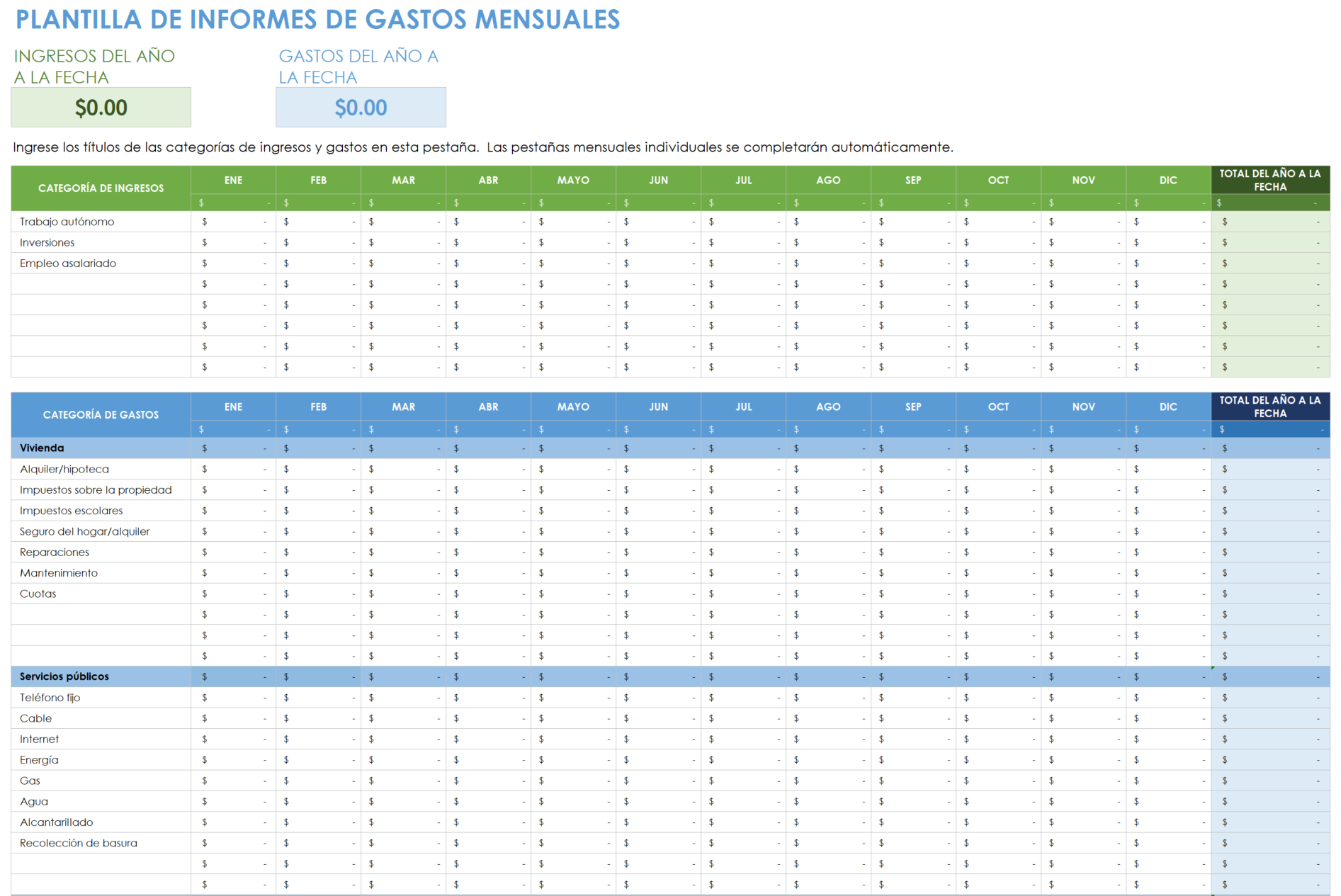  Plantilla de informe de gastos mensuales