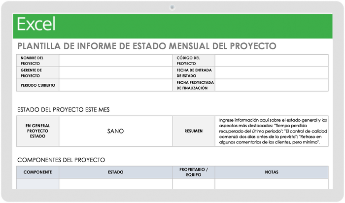  Plantilla de informe de estado de proyecto mensual