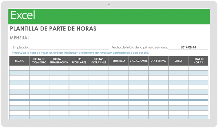 Plantillas control horario trabajadores 