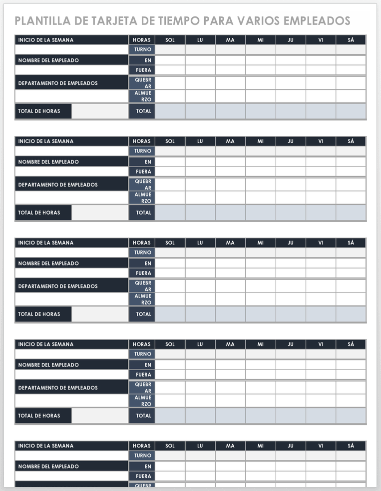 Plantillas Gratuitas De Tarjetas De Tiempo Y Planillas De Registro