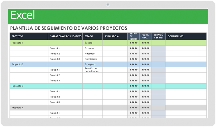 Plantilla de seguimiento de múltiples proyectos