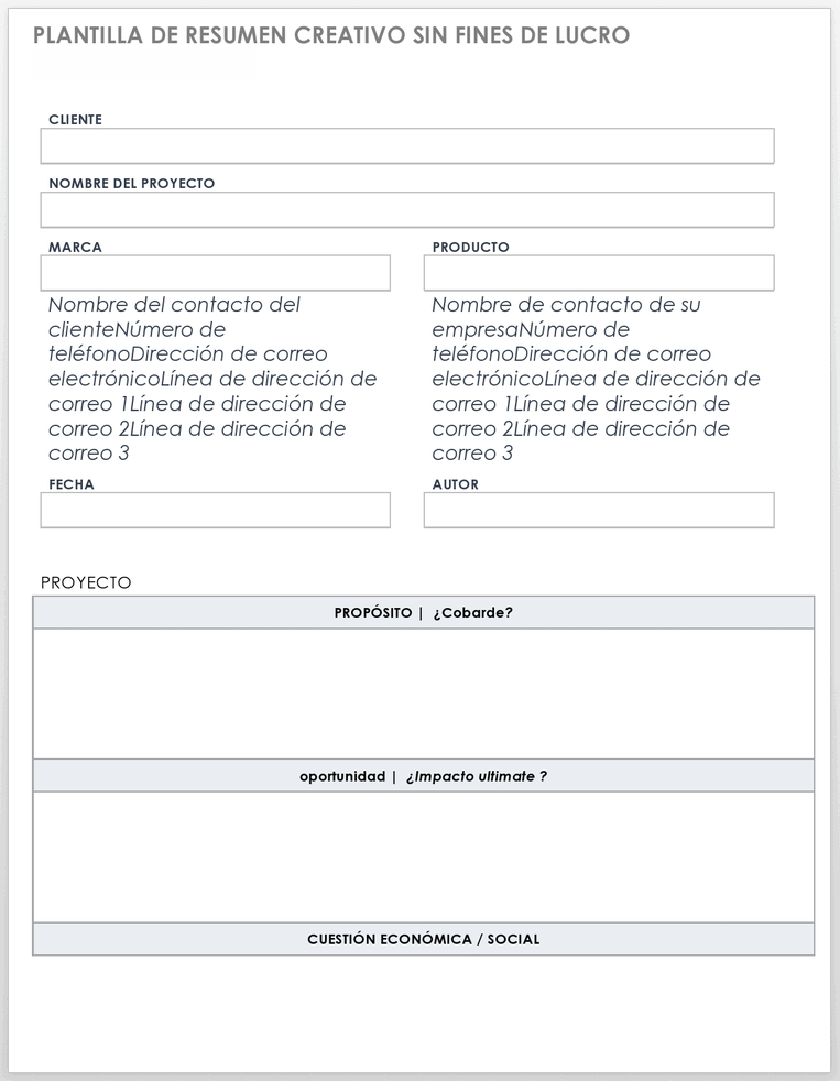 Plantilla de Resumen Creativo Sin Fines de Lucro