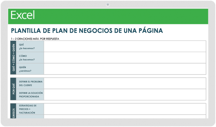 Plantilla de Plan de Negocios de Una Página