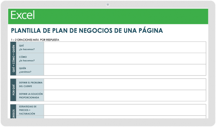 PLANTILLA DE PLAN DE NEGOCIOS DE UNA PÁGINA