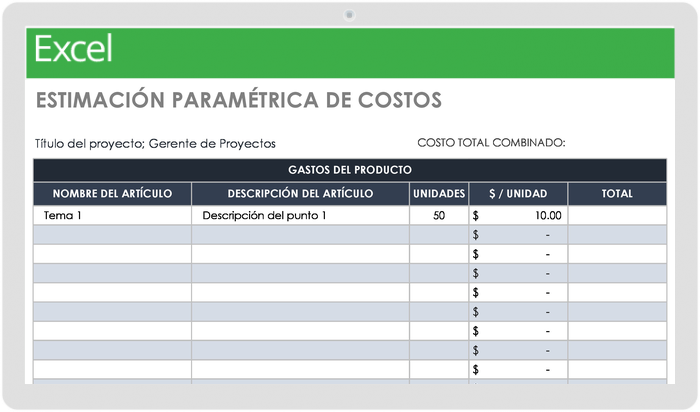 Plantilla de Estimación de Costos Paramétricos