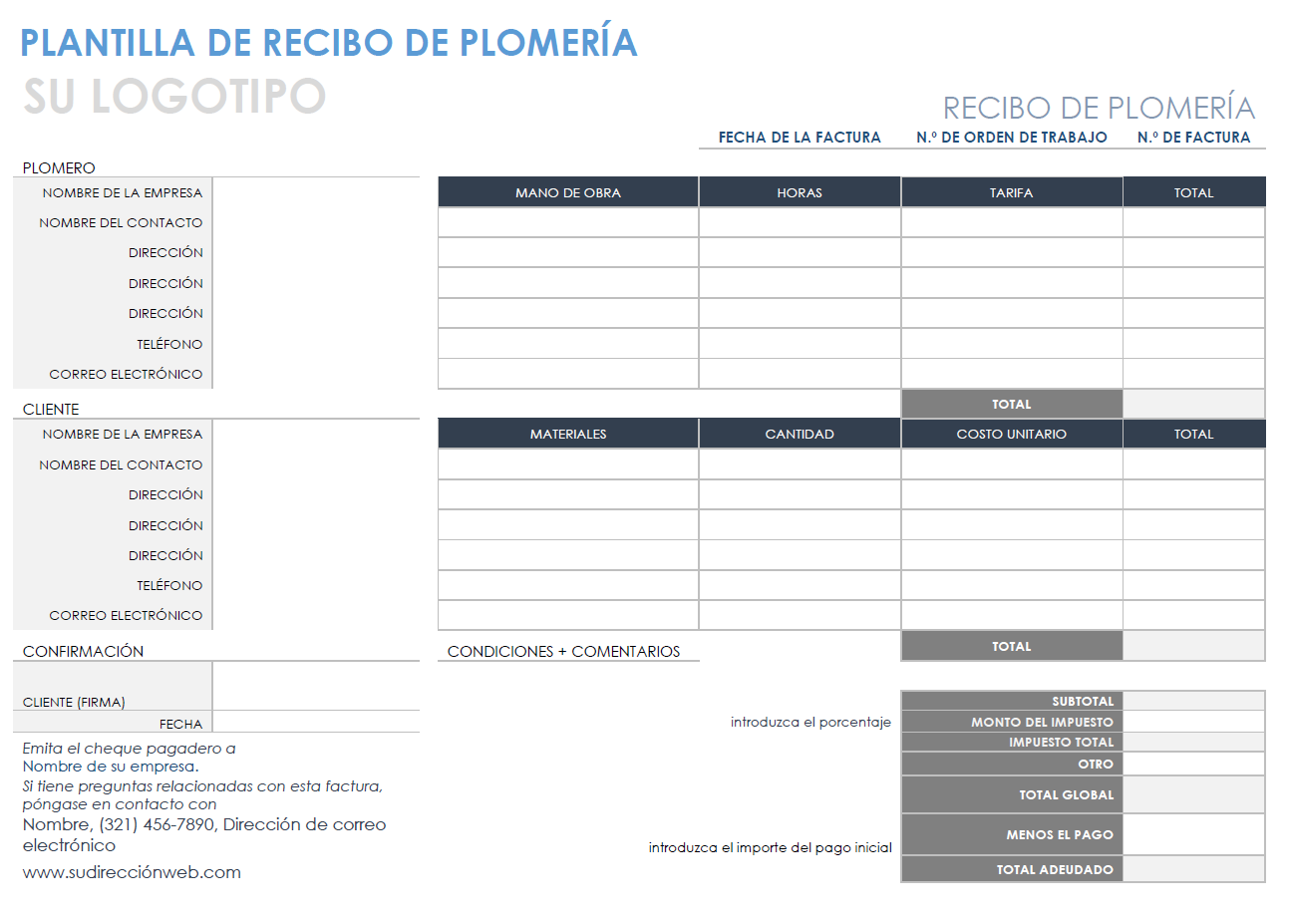  Plantilla de recibo de plomero