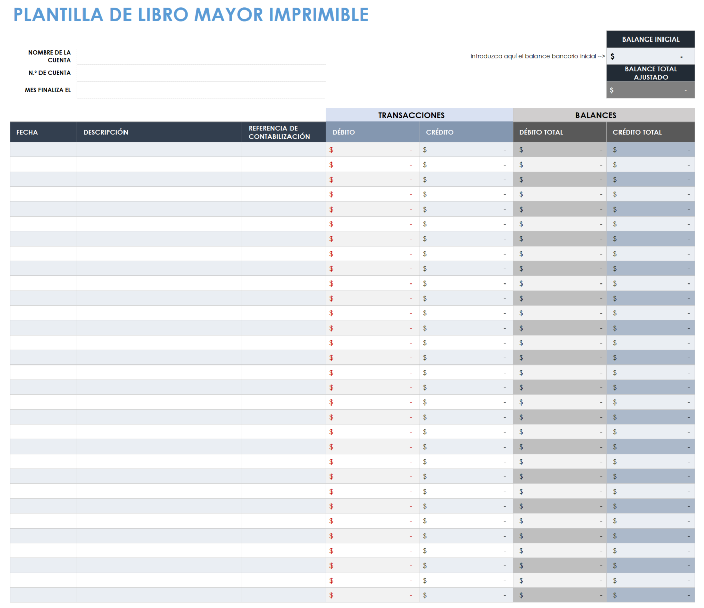  Plantilla de libro mayor imprimible