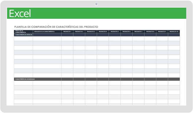 Plantilla de comparación de características del producto