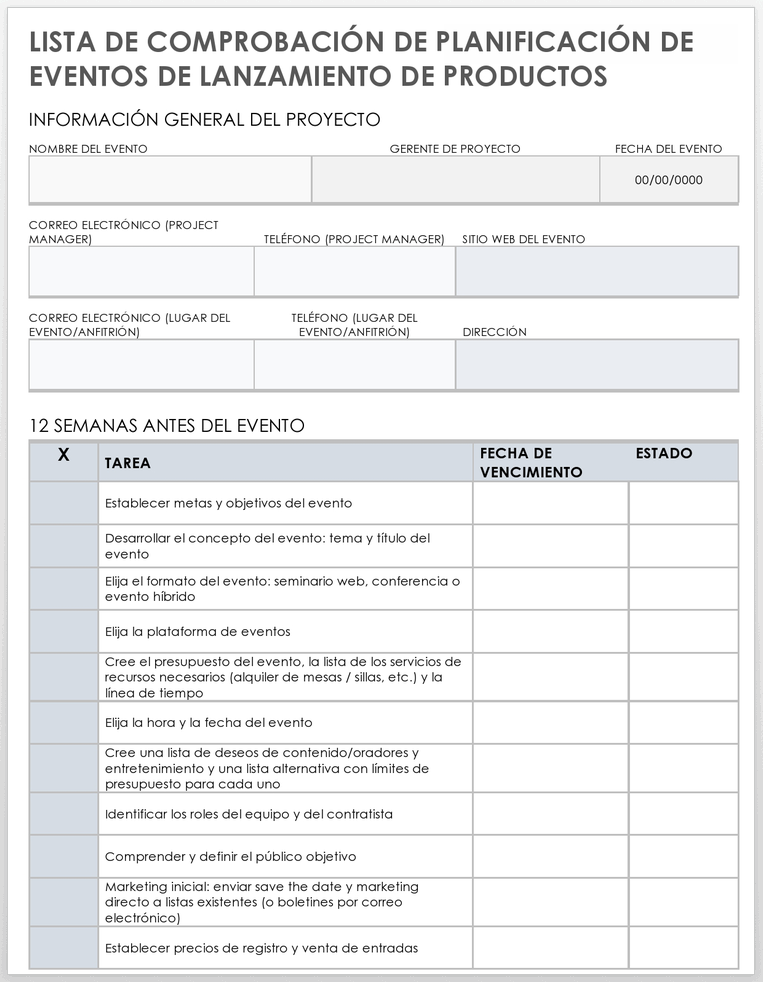 Plantilla de lista de verificación de planificación de eventos de lanzamiento de productos