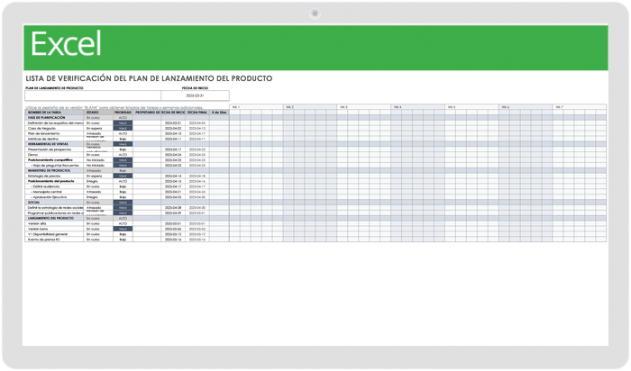  Plantilla de lista de verificación del plan de lanzamiento del producto