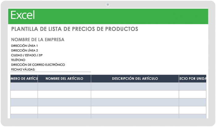 Plantilla Listado De Precios Plantilla Empresarial De