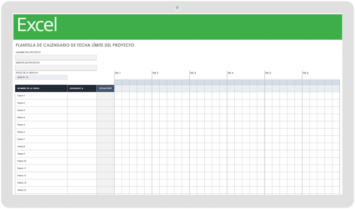 Plantilla de Calendario de Fecha Límite Del Proyecto