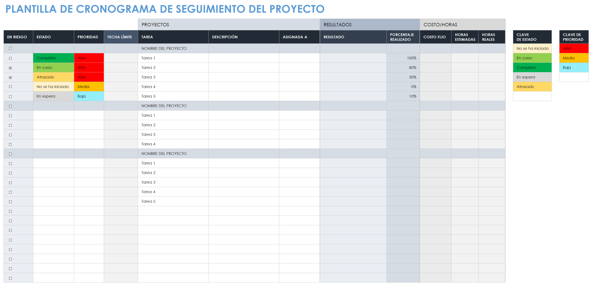 Plantilla de línea de tiempo de seguimiento de proyectos para plantilla de Excel