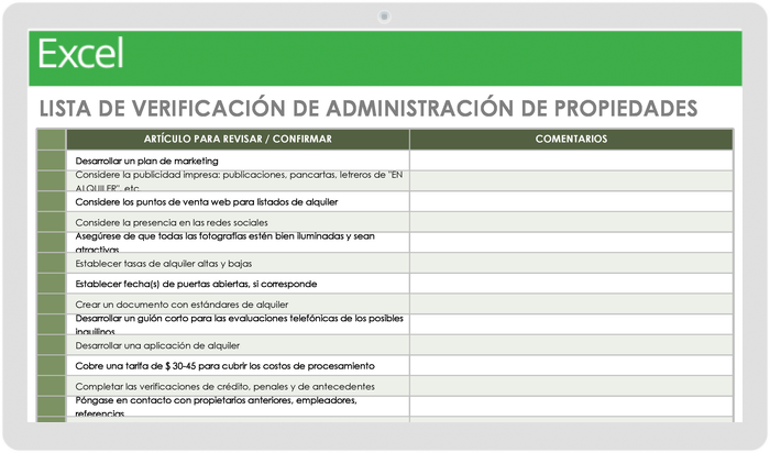 Plantilla de Lista de Verificación de Administración de Propiedades