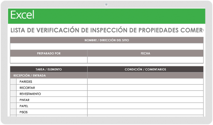 Plantilla de Lista de Verificación de inspección de Propiedades Comerciales de Administración de Propiedades