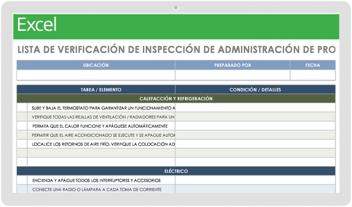 Plantilla de Lista de Verificación de Inspección de Administración de Propiedades