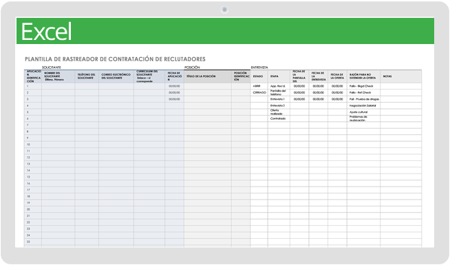 Plantilla de seguimiento de contratación de reclutadores